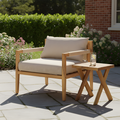 Acacia Wood & Beige Rope Leisure Chair with Acacia Side Table Set