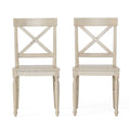 Acacia Wood Dining Chair with X-Shaped Back, Set of 2, Antique White