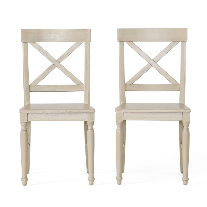 Acacia Wood Dining Chair with X-Shaped Back, Set of 2, Antique White