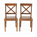 Acacia Wood Dining Chair with X-Shaped Back, Set of 2, Dark Oak