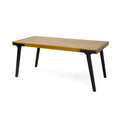 Acacia Wood Patio Dining Table, 69'L Rectangle Outdoor Table, Teak Finish and Black Leg