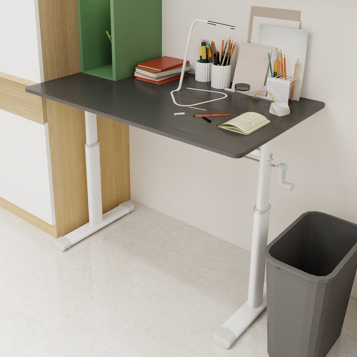 Adjustable study desk suitable for children and adults, height-adjustable, multi-functional home office desk, compact design, desktop dimensions: 60cm × 100cm, white frame, gray tabletop.