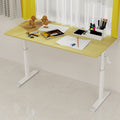 Adjustable study desk suitable for children and adults, height-adjustable, multifunctional home office desk, compact design, desktop dimensions: 60cm × 120cm, white frame, natural wood-colored tableto