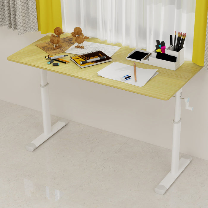 Adjustable study desk suitable for children and adults, height-adjustable, multifunctional home office desk, compact design, desktop dimensions: 60cm × 120cm, white frame, natural wood-colored tableto