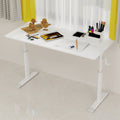 Adjustable study desk suitable for children and adults, height-adjustable, multifunctional home office desk, compact design, desktop dimensions: 60cm × 120cm, white frame, white tabletop.
