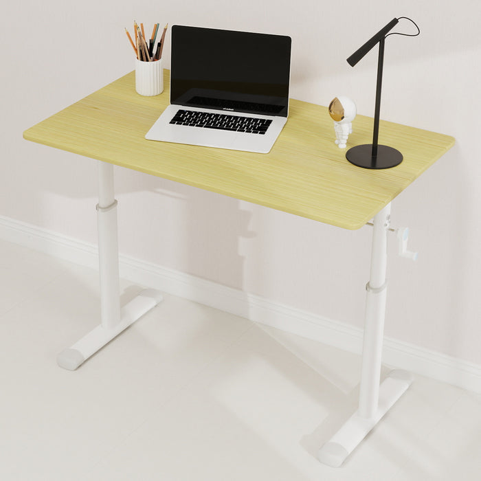 Adjustable study desk suitable for children and adults, height-adjustable, multifunctional home office desk, compact design, desktop dimensions: 60cm × 100cm, white frame with natural wood-colored tab