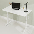Adjustable study desk suitable for children and adults, height-adjustable, multifunctional home office desk, compact design, desktop dimensions: 60cm × 100cm, white frame, white tabletop.