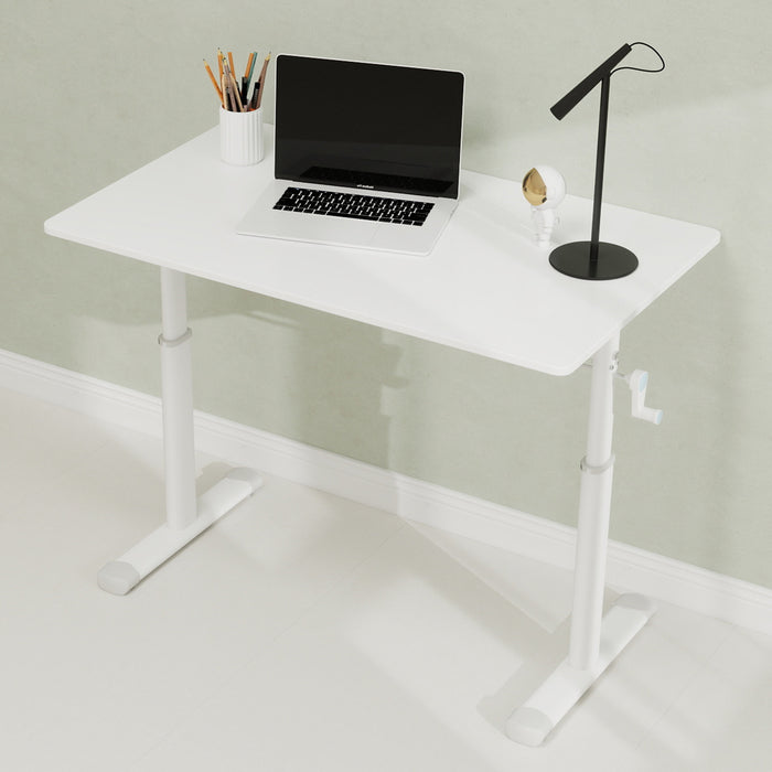 Adjustable study desk suitable for children and adults, height-adjustable, multifunctional home office desk, compact design, desktop dimensions: 60cm × 100cm, white frame, white tabletop.