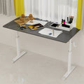 Adjustable study desk suitable for children and adults, height-adjustable, multifunctional home office desk, compact design, desktop dimensions: 60cm × 120cm, white frame, gray tabletop.