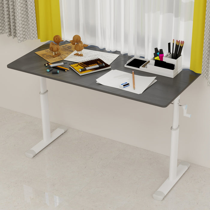 Adjustable study desk suitable for children and adults, height-adjustable, multifunctional home office desk, compact design, desktop dimensions: 60cm × 120cm, white frame, gray tabletop.