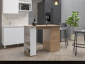 Allen 47' Wide Kitchen Island One Cabinet and Five Shelves, Bar Table, Dinning Table. Pub Table White- Natural Oak