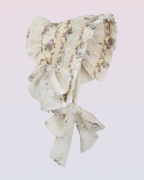 "Amelia" Cream Embroidered Floral Bonnet