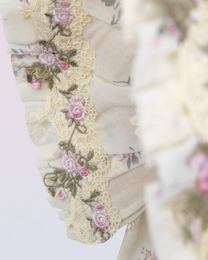 "Amelia" Cream Embroidered Floral Bonnet