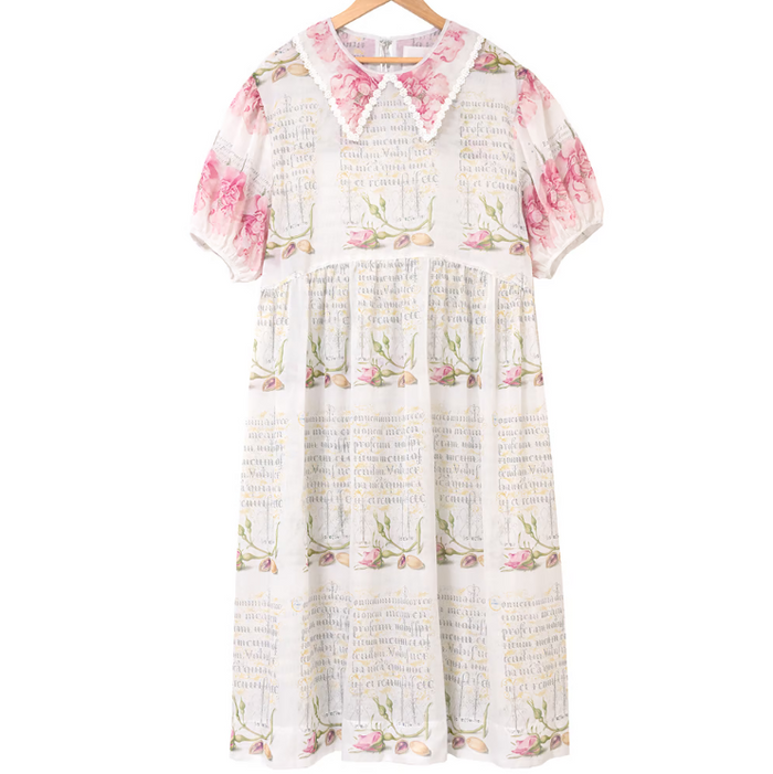 "Antique Rose" Puff Sleeve Dress