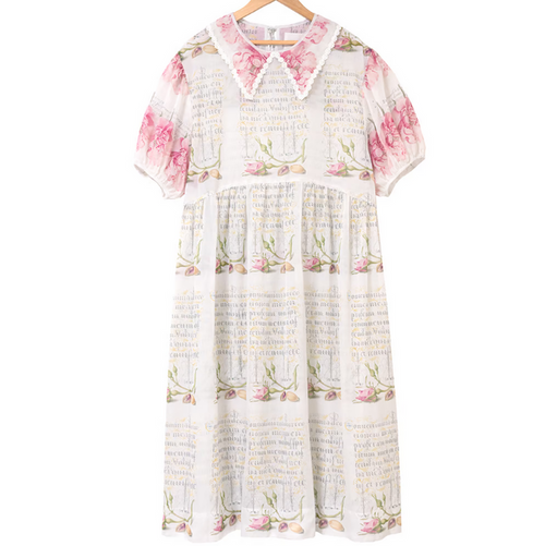"Antique Rose" Puff Sleeve Dress
