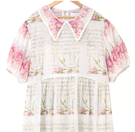 "Antique Rose" Puff Sleeve Dress