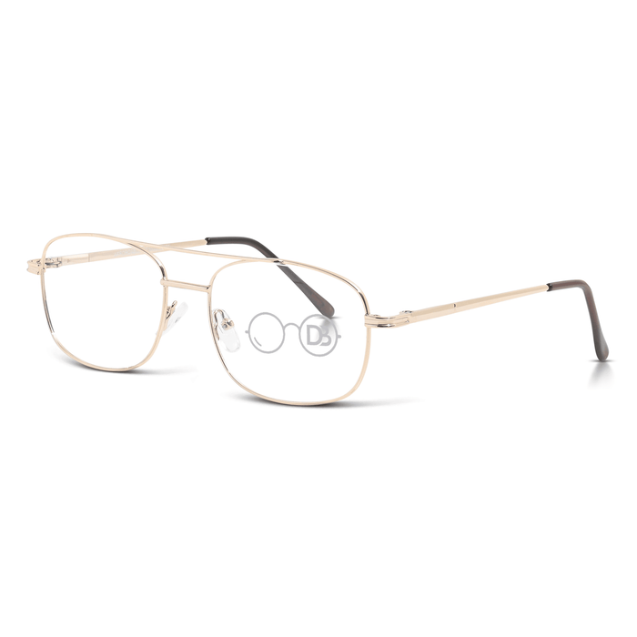 DebSpecs Aviator Style Reading Glasses ee larry Gold angled view
