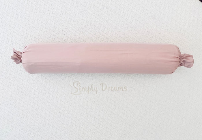 Top-down pink organic bamboo lyocell baby bolster case