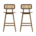 Bari Indoor Wood Barstool Set, Walnut Finish, Rubberwood and Rattan, 18' x 20.75' x 36.25'