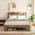 Bed Frame Queen Size, Wood Platform Bed Frame with Storage LED Light Headboard and 2 USB , Noise Free,No Box Spring Needed and Easy Assembly Tool,Large Under Bed Storage,Dark Brown