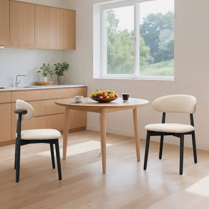 Beige Cotton-Linen Fabric Upholstered Dining Chair with Black Solid Wood Legs, Armless Chair Set of 2 for Kitchen, Restaurant, Living, Meeting Room