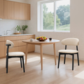 Beige Cotton-Linen Fabric Upholstered Dining Chair with Black Solid Wood Legs, Armless Chair Set of 2 for Kitchen, Restaurant, Living, Meeting Room