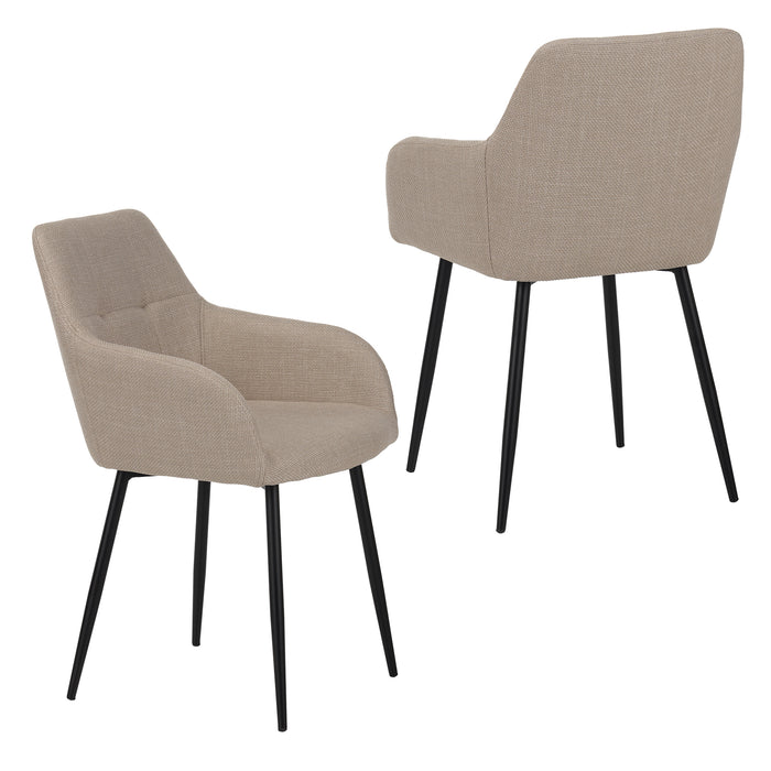 Beige Modern Padded Dining Chair 2-Piece Set with Backrest and Wide Seat, Upholstered in Durable Fabric for Kitchen, Living Room, or Bedroom