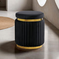 Black Finish Contemporary Style 1pc Round Accent Stool Stainless Steel Gold Trim Velvet Fabric Primary Living Room