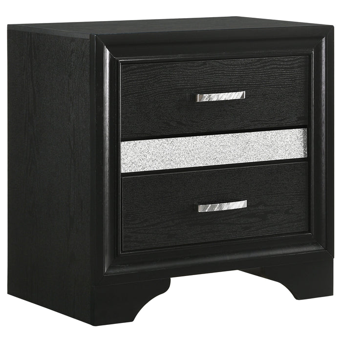 Black Transitional 2-Drawer Nightstand with Hidden Jewelry Tray, Wood & Metallic Accents, 26.0 x 16.5 x 26.0 inches