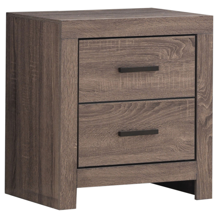 Brantford Barrel Oak 2-Drawer Nightstand with Matte Dark Bronze Handles, Oak Finish, MDF Construction, 23.5in H x 21.75in W x 16.25in D