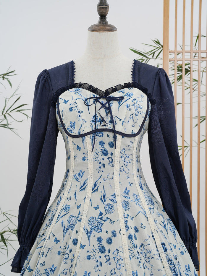 Brocade Flower Collection Long Dress