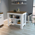 Cala Kitchen Island, Four Legs, Three Shelves  -White / Walnut