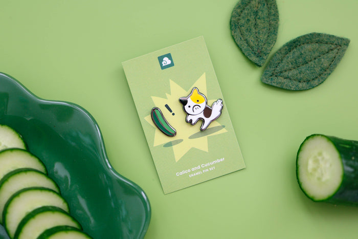 Calico and Cucumber Enamel Pin Set