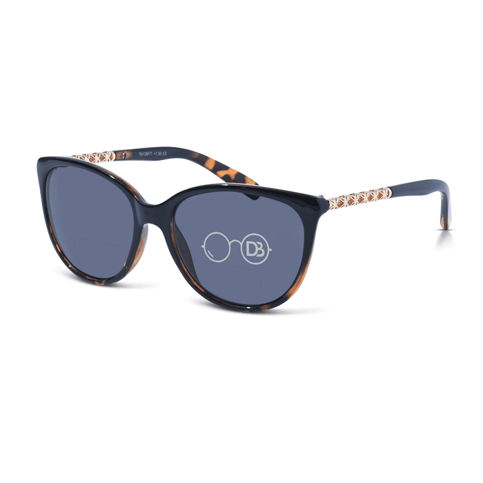 DebSpecs Cat Eye Reader Bifocal Sunglasses oc 512bf Tortoise with Gold Arms angled view