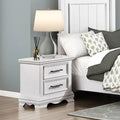 Charming White Finish 2-Drawer Nightstand Durable Wood Black Handles Classic Bedside Table 1pc Bedroom Furniture