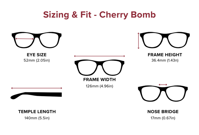 DebSpecs Large-size eyewear fit guide Cherry Bomb
