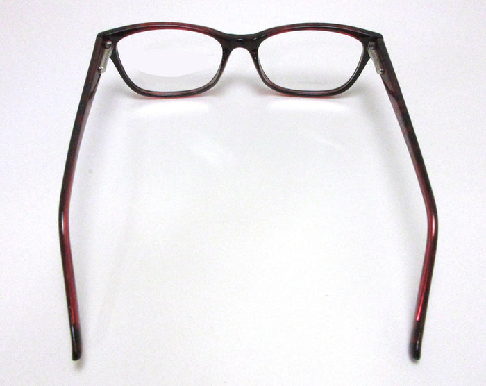 back view of women's red readers show how the angle of the temples accommodates medium and wider face sizes