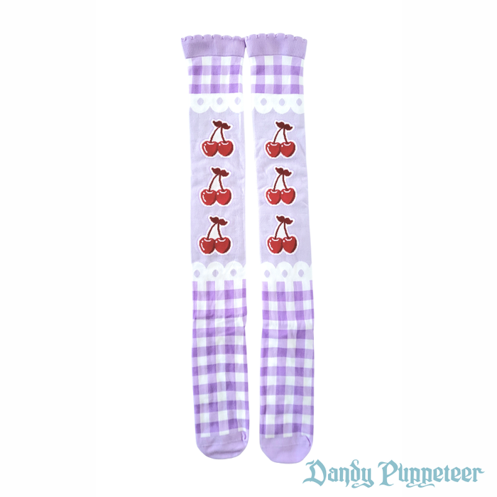 Cherry Gingham Over Knee Socks