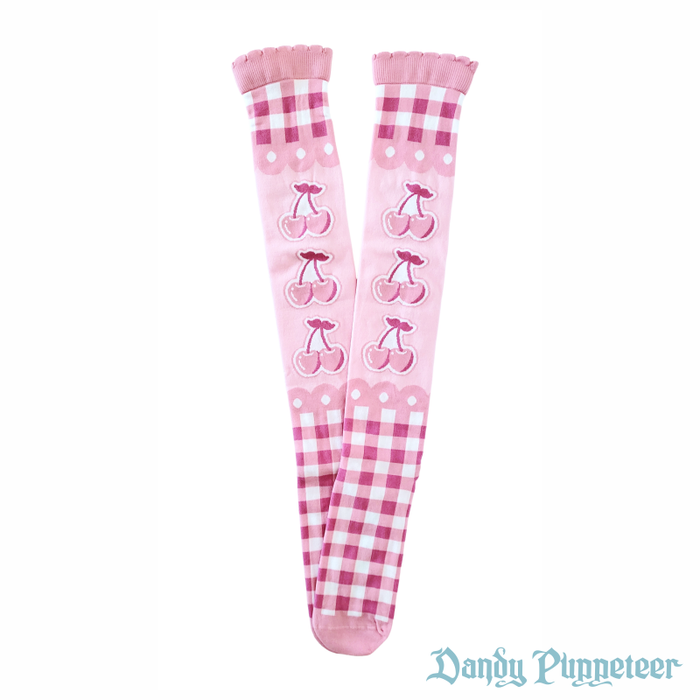 Cherry Gingham Over Knee Socks