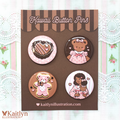 Chocolate Bear Button Pin Set