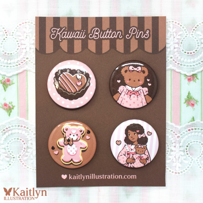 Chocolate Bear Button Pin Set