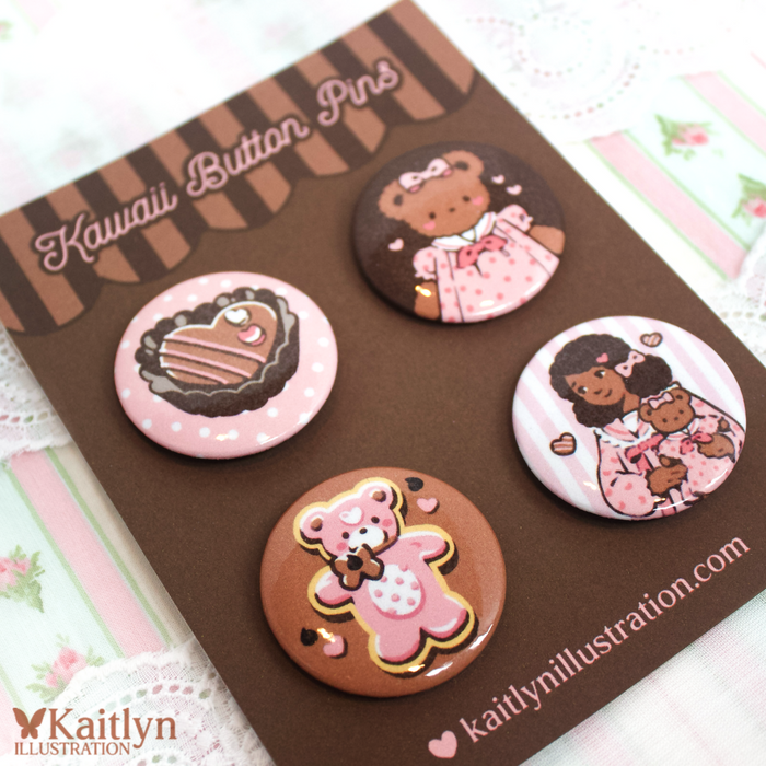 Chocolate Bear Button Pin Set