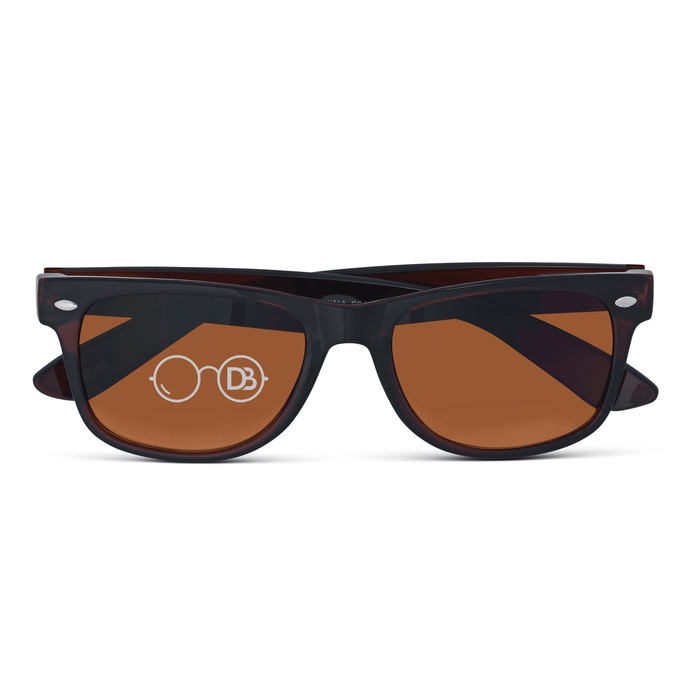 DebSpecs Classic Bifocal Sunglasses Readers pa9002 bfap Black Amber lens front folded view