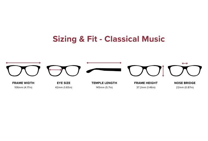 DebSpecs Medium Sizing Fit Info Classical Music eyewear