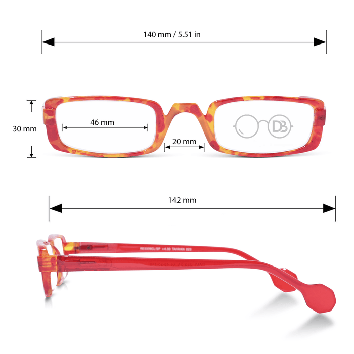 DebSpecs Half Eye Colorful Reading Glasses pa3339clsp Red infographic
