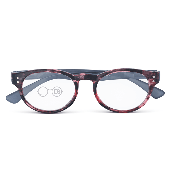 DebSpecs Colorful Round Reading Glasses oc678s Tortoise Red with Grey Arm front folded view