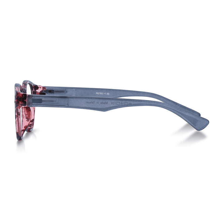 DebSpecs Colorful Round Reading Glasses oc678s Tortoise Red with Grey Arm side view