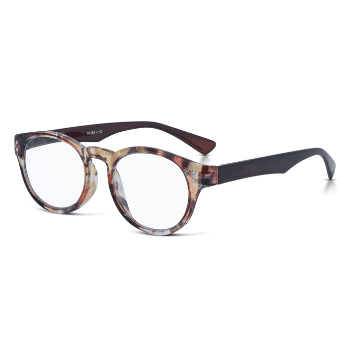 DebSpecs Colorful Round Reading Glasses oc678s Tortoise angled view