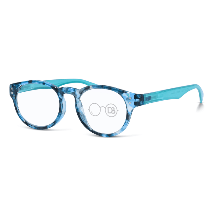 DebSpecs Colorful Round Reading Glasses oc678s Tortoise Blue angled view