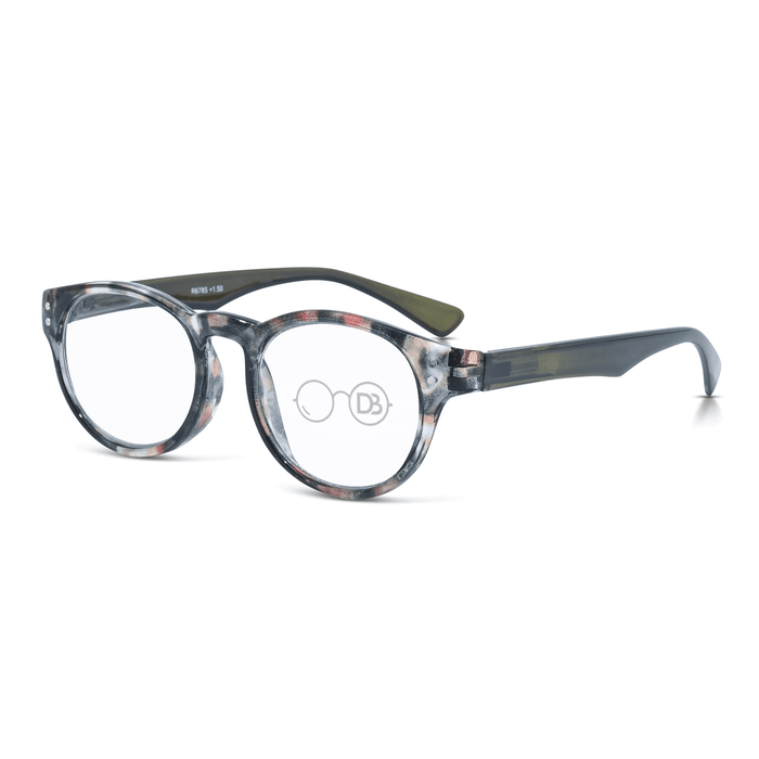 DebSpecs Colorful Round Reading Glasses oc678s Tortoise with Green Arm angled view